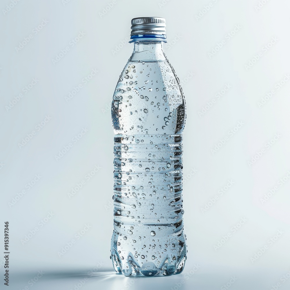 A bottle of water with bubbles. A bottle of water with bubbles.