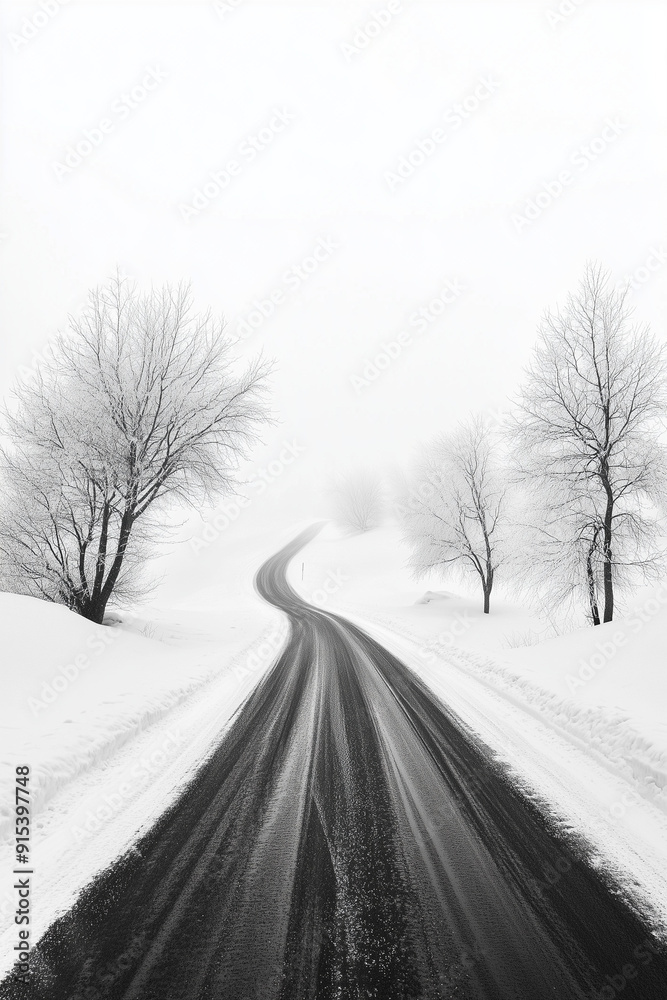Fototapeta premium winter snowy road on white phone wallpaper background
