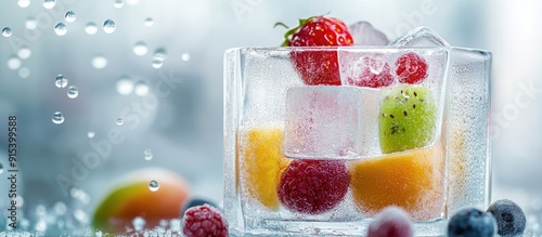 Ice cubes with fruit in a g...