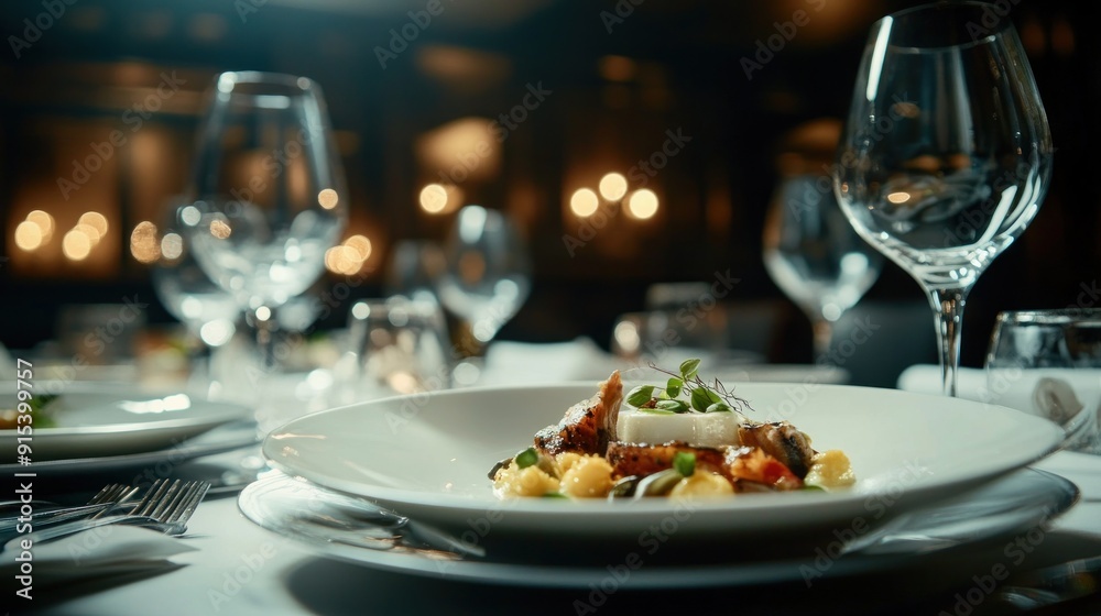 Elegant Table Setting with Gourmet Dish Elegant Table Setting with Gourmet Dish