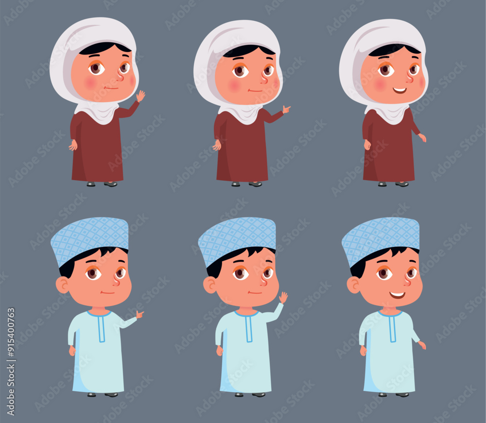 Arab children. A boy and a girl in traditional clothes in different poses Arab children. A boy and a girl in traditional clothes in different poses