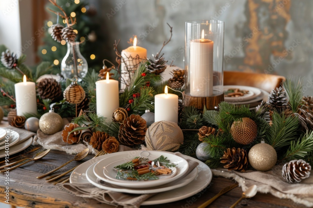 Christmas Candle Centerpiece with Pinecones and Greenery: A Rustic and Festive Holiday Display with Cozy Charm Christmas Candle Centerpiece with Pinecones and Greenery: A Rustic and Festive Holiday Display with Cozy Charm