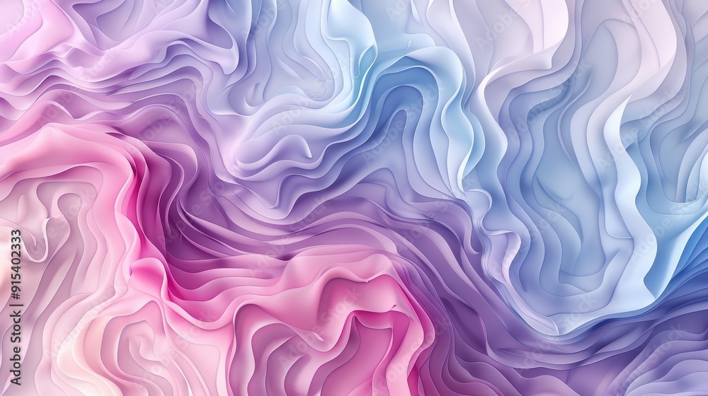 Fototapeta premium Soft pastel colors blend in harmonious, flowing waves creating a tranquil abstract effect