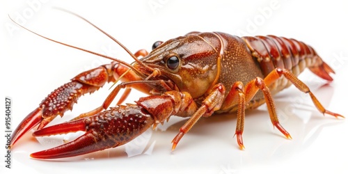 Close-up of a single crayfish isolated on white background, crayfish, isolated, white background, seafood, shellfish photo