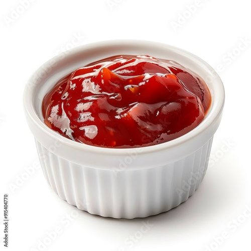 Wallpaper Mural Small white ceramic bowl filled with ketchup isolated on white background Torontodigital.ca
