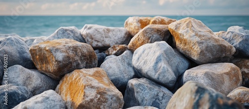 Piles of large natural ston...