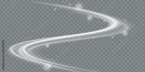 Magic spiral with sparkles.White light effect.Glitter particles with lines.Swirl effect.Texture of cold winter wind. Holiday vector snowstorm. Christmas cold snowstorm effect.Light effect.