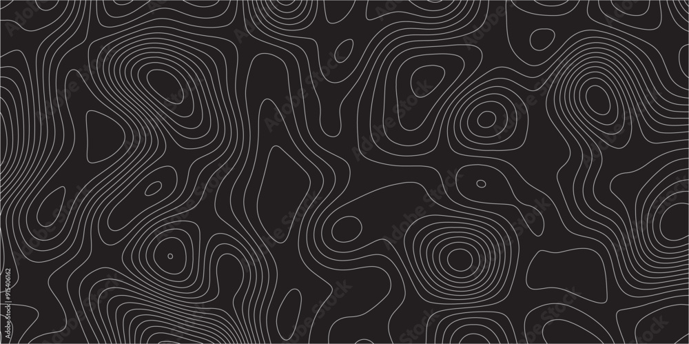 Abstract white on black background Topographic line map pattern. Contour elevation topographic and textured Background Modern design with black background with topographic wavy patted. Abstract white on black background Topographic line map pattern. Contour elevation topographic and textured Background Modern design with black background with topographic wavy patted.