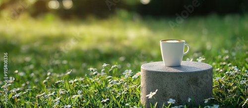 White coffee cup on a concr...