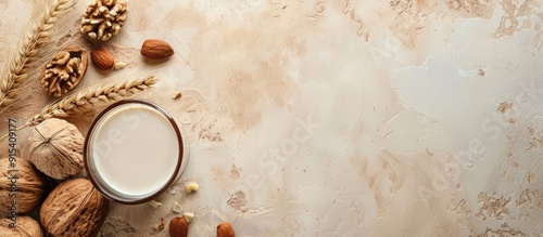 Cedar nut milk on a beige t...