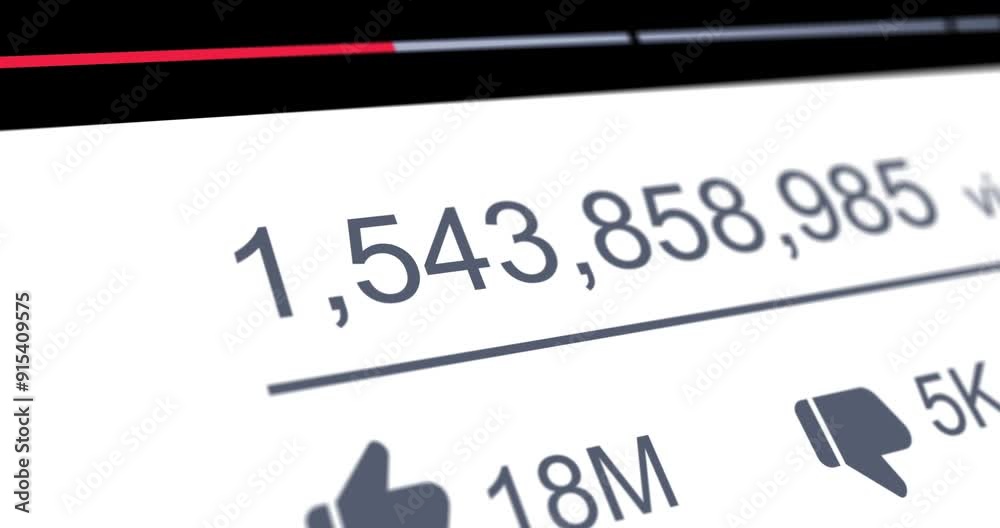 Increasing number of views, likes and dislikes under video, social media counter with rising popularity, footage