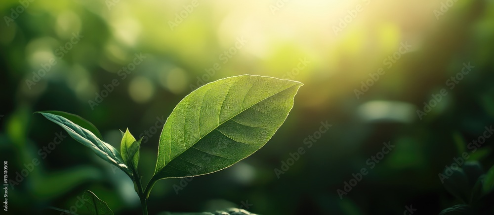 A beautiful natural scene features a green leaf against a blurred greenery backdrop in the garden illuminated by sunlight providing copy space and serving as a background for a natural green plants l A beautiful natural scene features a green leaf against a blurred greenery backdrop in the garden illuminated by sunlight providing copy space and serving as a background for a natural green plants l