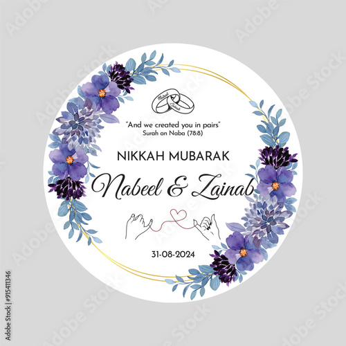 Vector illustration of floral tags. Baat Pakki Tag, Nikah tags, Thank you tags, wedding tags, birthday tags, label. Luxury Floral Nikkah Certificate, Premium A4 Islamic Wedding Contract, Nikah Nama.