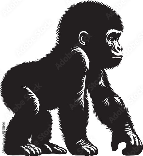 Baby Gorilla Silhouette isolated on white background Minimalist gorilla vector shape