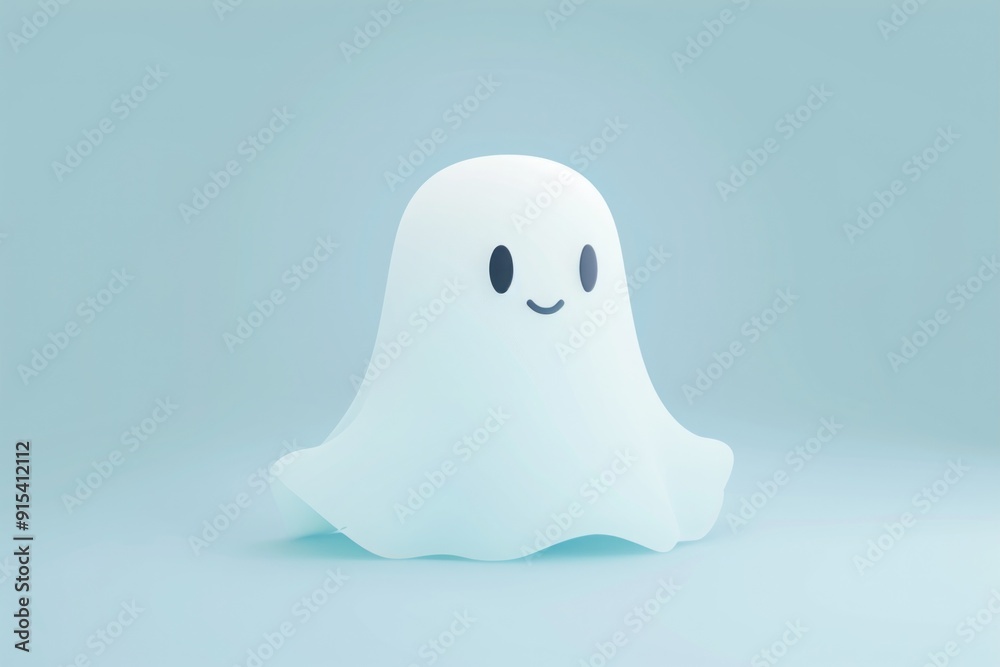 Basic ghost icon with a friendly face on a light blue background Basic ghost icon with a friendly face on a light blue background