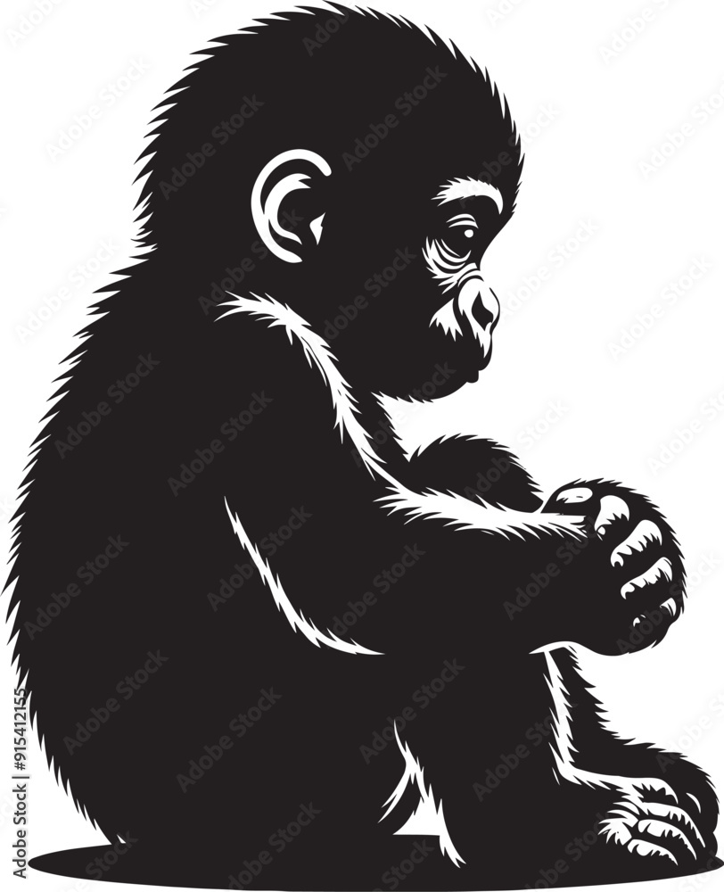 Baby Gorilla Silhouette isolated on white background Minimalist gorilla vector shape Baby Gorilla Silhouette isolated on white background Minimalist gorilla vector shape