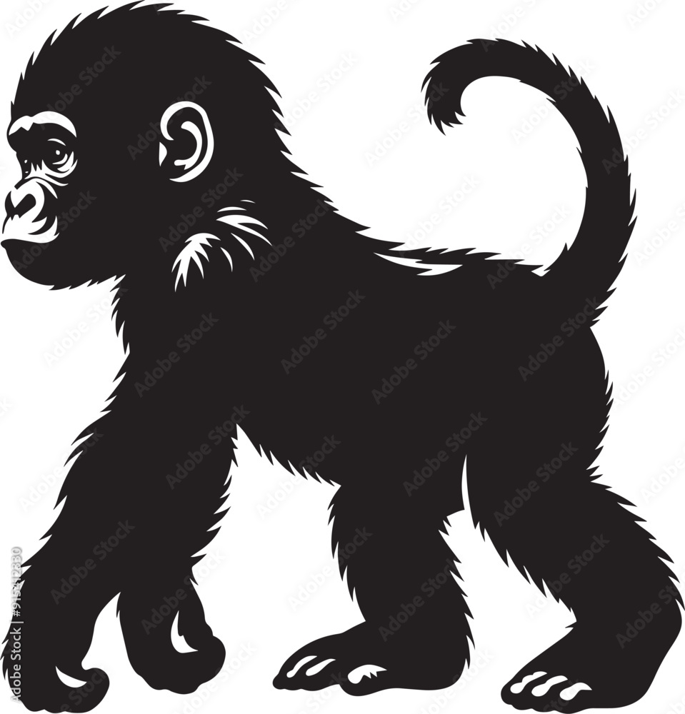 Baby Gorilla Silhouette isolated on white background Minimalist gorilla vector shape Baby Gorilla Silhouette isolated on white background Minimalist gorilla vector shape