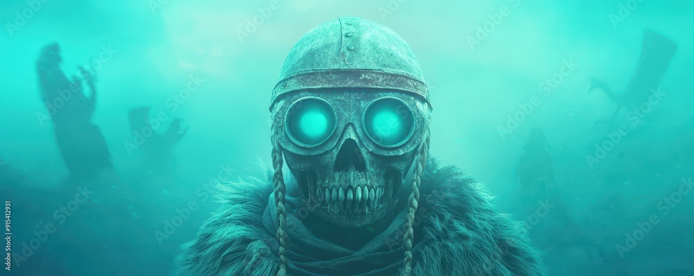 Eerie character with glowing eyes and skull mask, set in a misty, mysterious landscape. Perfect for horror or fantasy themes. Eerie character with glowing eyes and skull mask, set in a misty, mysterious landscape. Perfect for horror or fantasy themes.