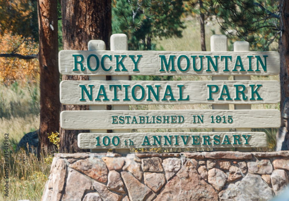 Rocky Mountain National Park sign at the Roosevel National Forest North Central Colorado