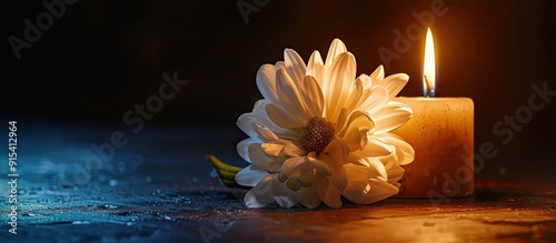 WHITE FLOWER NEXT TO A LIT ...