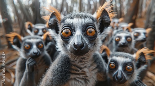 Group of Lemur Cattas close-up in the wild photo