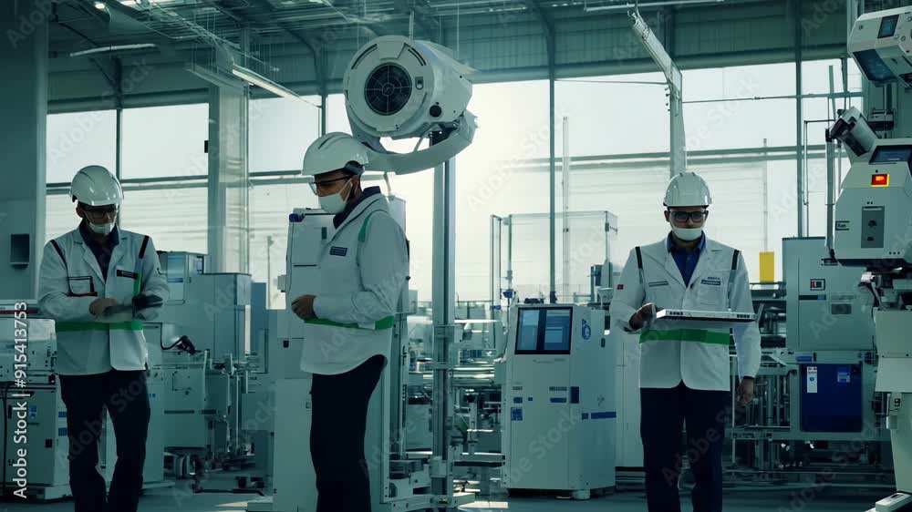 Interior of a modern automated production plant with high-tech equipment. Interior of a modern automated production plant with high-tech equipment.