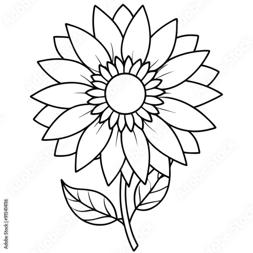 Outline sunflower isolated on a white background. Vector illustration and flower coloring pages