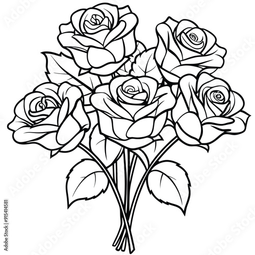 Rose flower outline illustration coloring book page design, Rose flower black and white line art drawing coloring book pages for children and adults vector art illustration