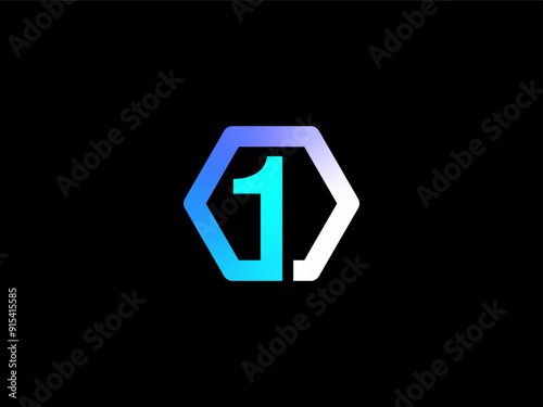 Number 1 logo design template with gradient color
