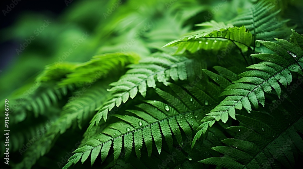 Lush green ferns displayed on a deep black background. Lush green ferns displayed on a deep black background.