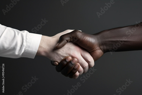 Black and white skinned people hands handshaking. concept of diversity, equality, unity and love. AI generated