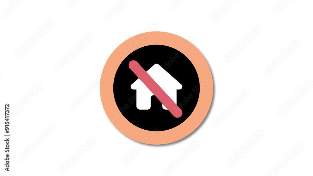 No home sign icon with yellow circle animation on a white background.
No home sign icon with yellow circle animation on a white background.