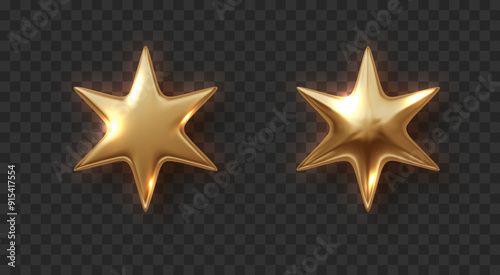 Golden six-pointed star isolated. Christmas and new year realistic design element. Golden 3d luxury design