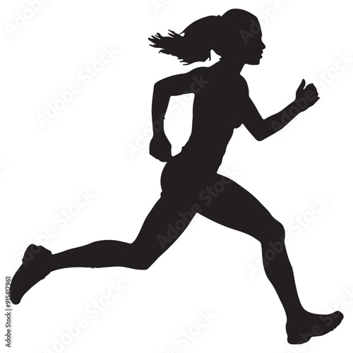 Dynamic Running Woman Silhouette with Ponytail