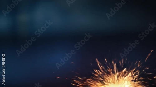 Slow-motion capture of fire and sparks in dark space, dramatic effect, and abstract beauty. photo