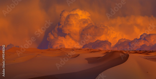 Tableau sur toile Sand dunes and sand storm in the Sahara desert - Hot and dry desert landscape