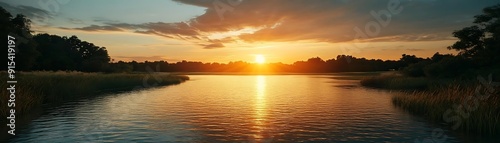 Golden Sunset Over a Serene Lake Photo