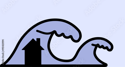 Sea flood earthquake illustration