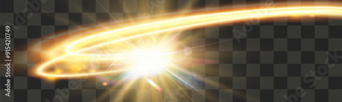 Light wave,shiny gold lines.Color glowing design element.Wavy bright stripes.Vector illustration.	
