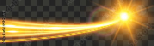 Light wave,shiny gold lines.Color glowing design element.Wavy bright stripes.Vector illustration.	
