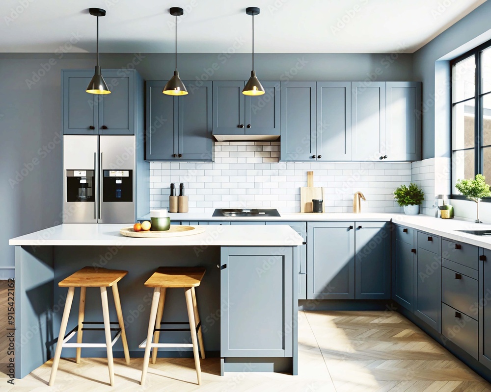 Fototapeta premium Nice and simple gray kitchen