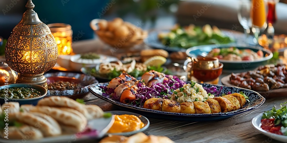 Delicious Middle Eastern Food on a Wooden Table - Realistic Photo Delicious Middle Eastern Food on a Wooden Table - Realistic Photo