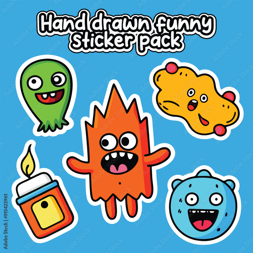 Handdrawn Funny sticker pack for designing and Printing Handdrawn Funny sticker pack for designing and Printing