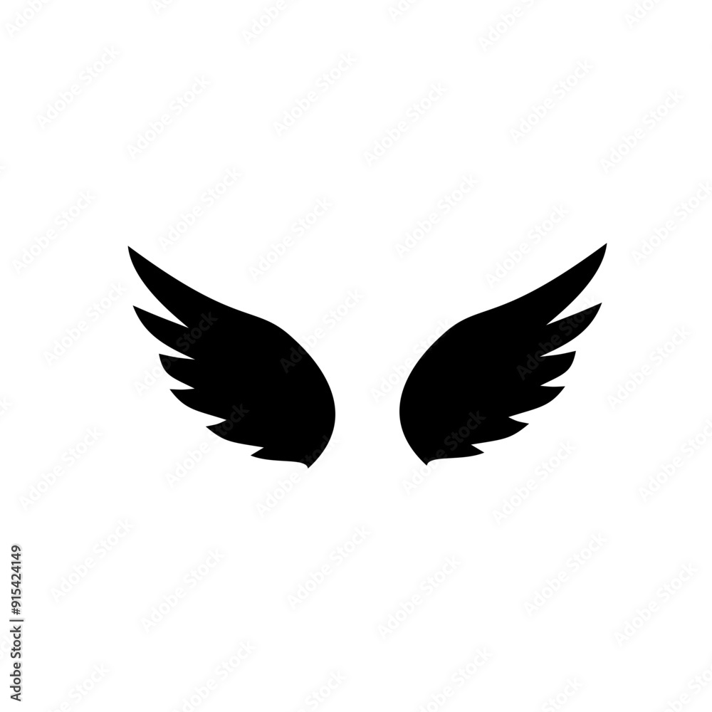 Wings icon. Angel Wings Black silhouette. Hand drawn bird or angel wings. Vector illustration Wings icon. Angel Wings Black silhouette. Hand drawn bird or angel wings. Vector illustration