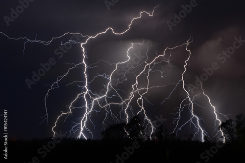 Spaghetti Lightning in the urban night sky