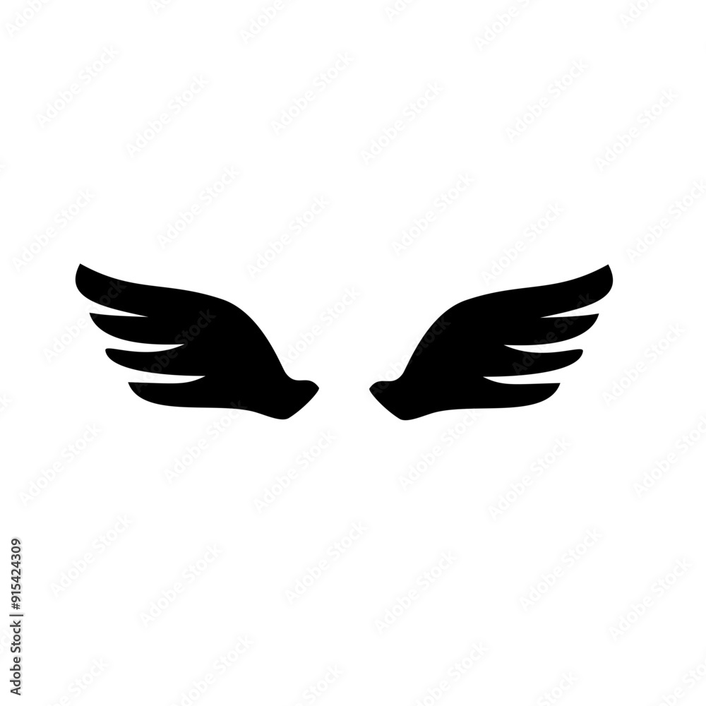 Wings icon. Angel Wings Black silhouette. Hand drawn bird or angel wings. Vector illustration Wings icon. Angel Wings Black silhouette. Hand drawn bird or angel wings. Vector illustration