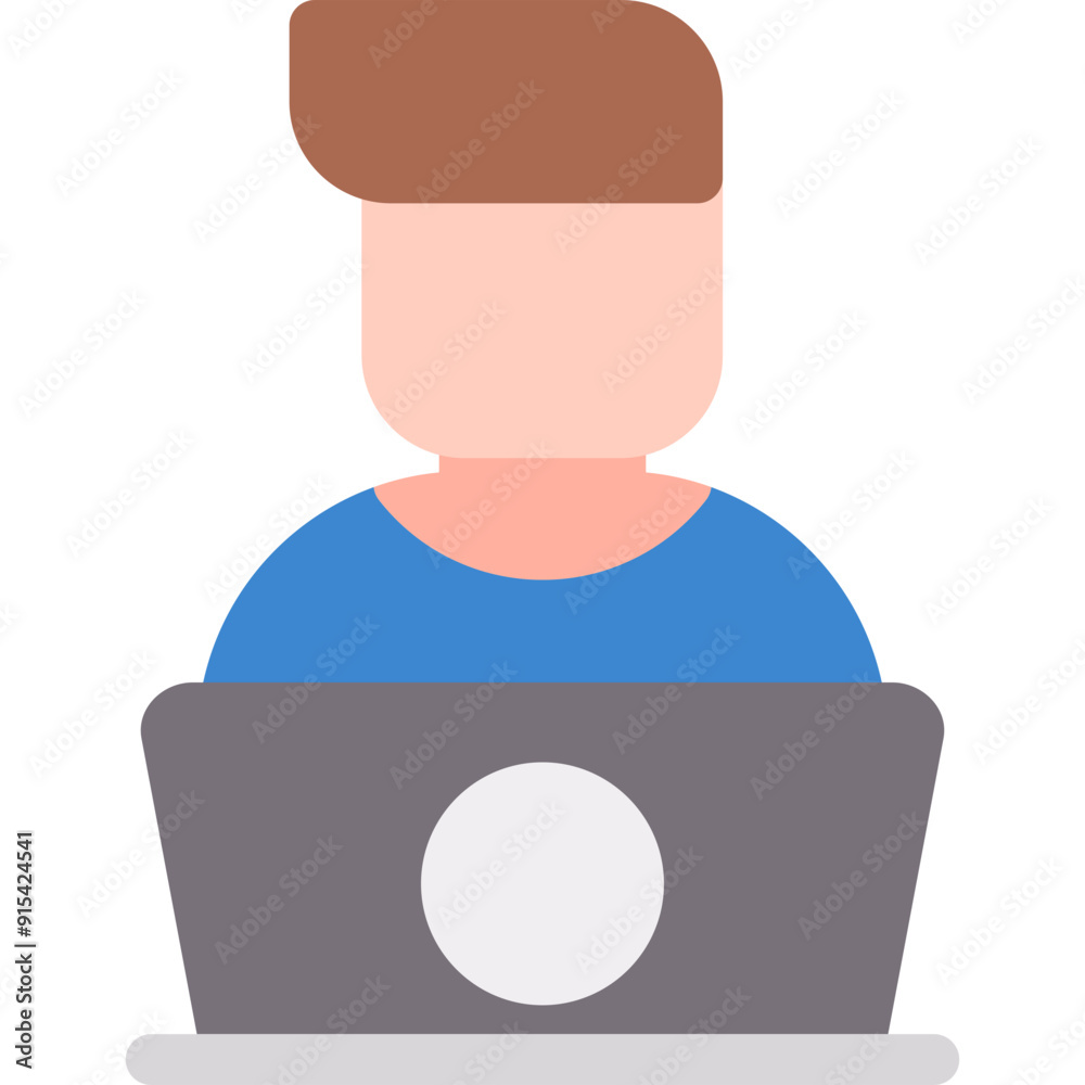 Student Studying on Laptop Icon Student Studying on Laptop Icon