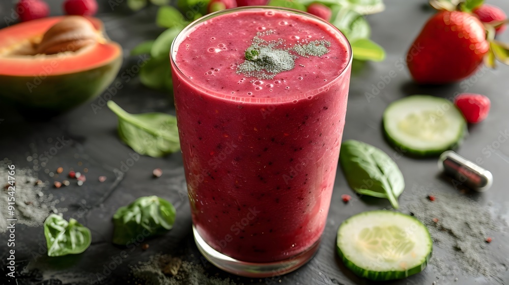Smoothie Made with Powdered Fruit Extracts and Vegetable Supplements for Healthy Nutrition Smoothie Made with Powdered Fruit Extracts and Vegetable Supplements for Healthy Nutrition