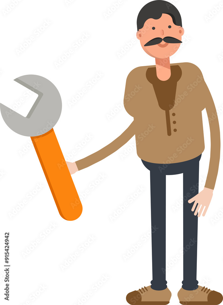 Old Man Character Holding Wrench Tool
Old Man Character Holding Wrench Tool