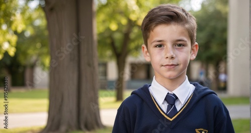 A boy student against the backdrop of nature
